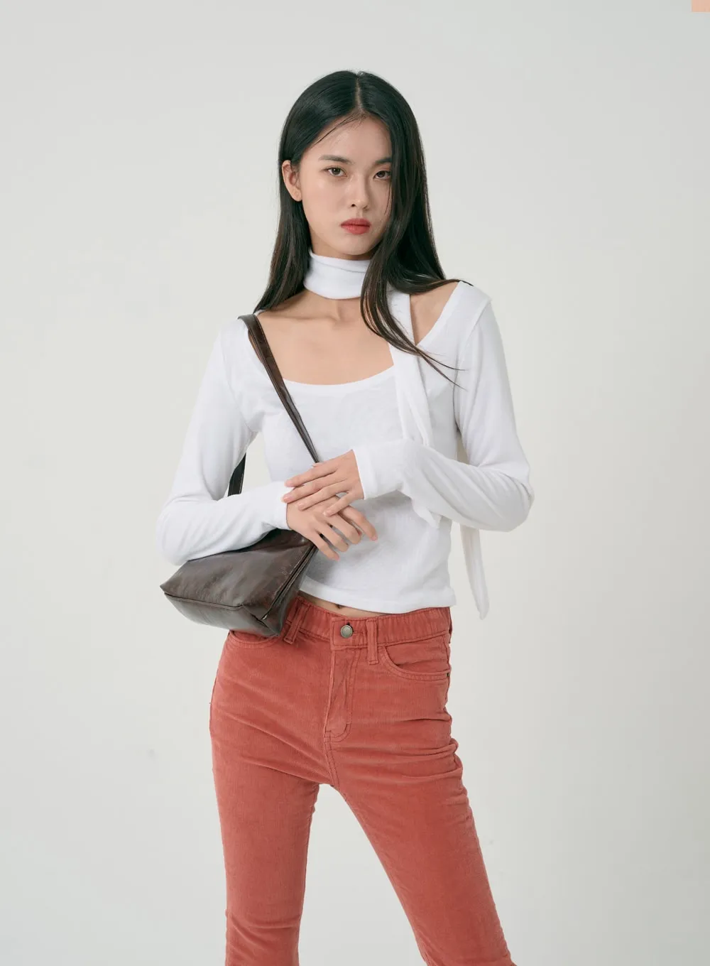 Wide U-Neck Cropped Top And Scarf Set ID08