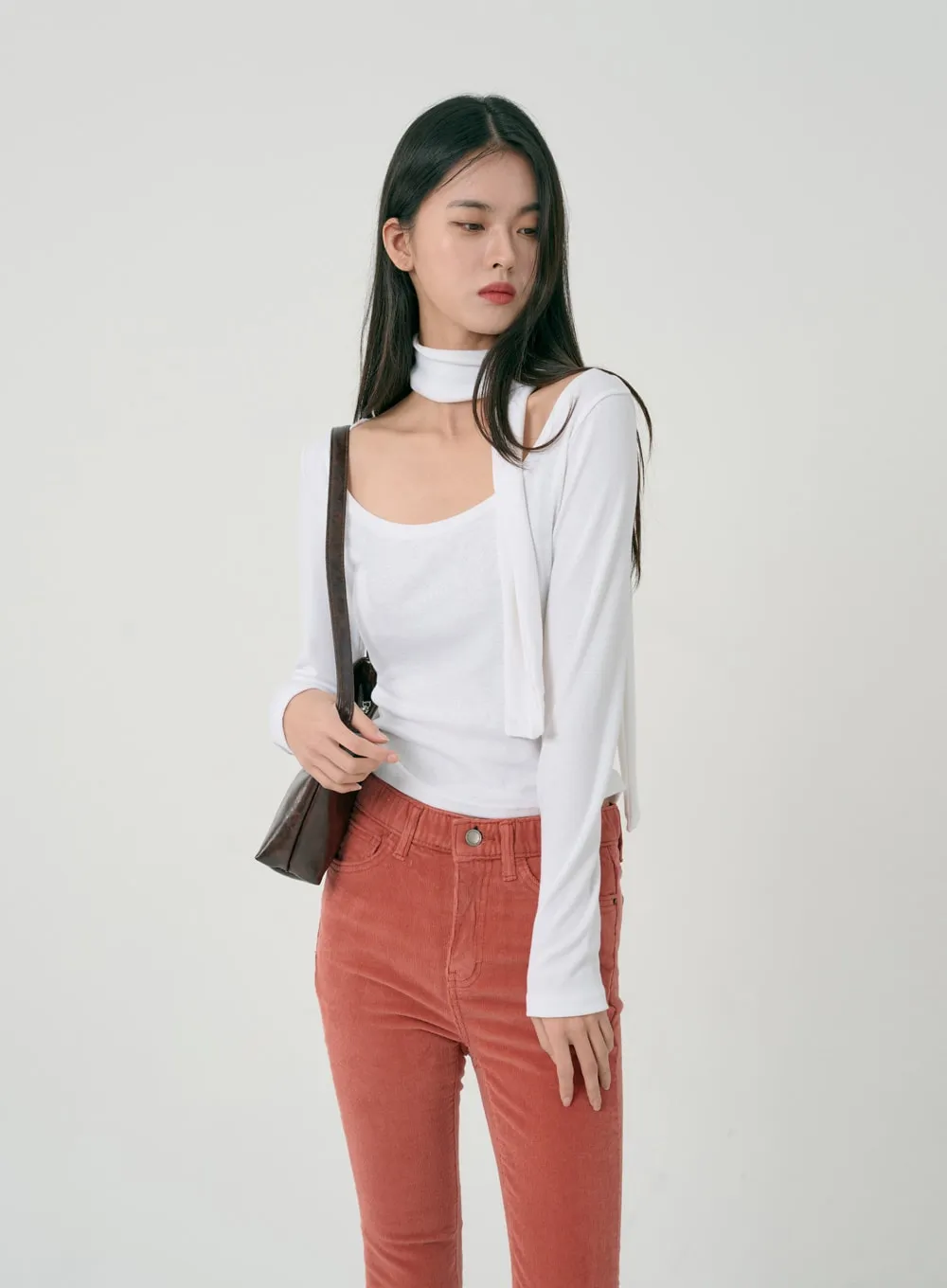 Wide U-Neck Cropped Top And Scarf Set ID08