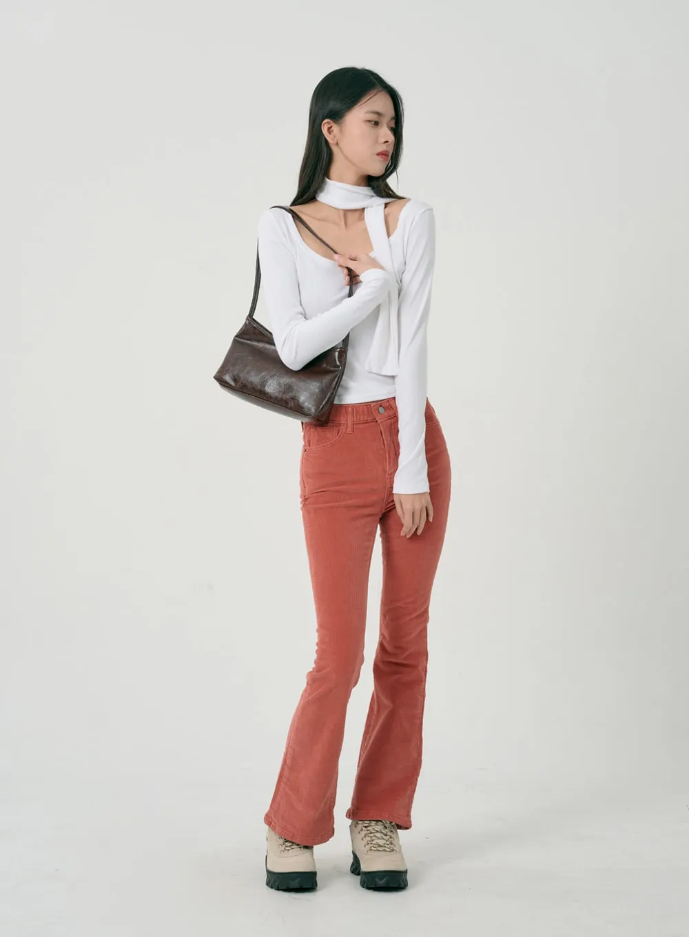 Wide U-Neck Cropped Top And Scarf Set ID08