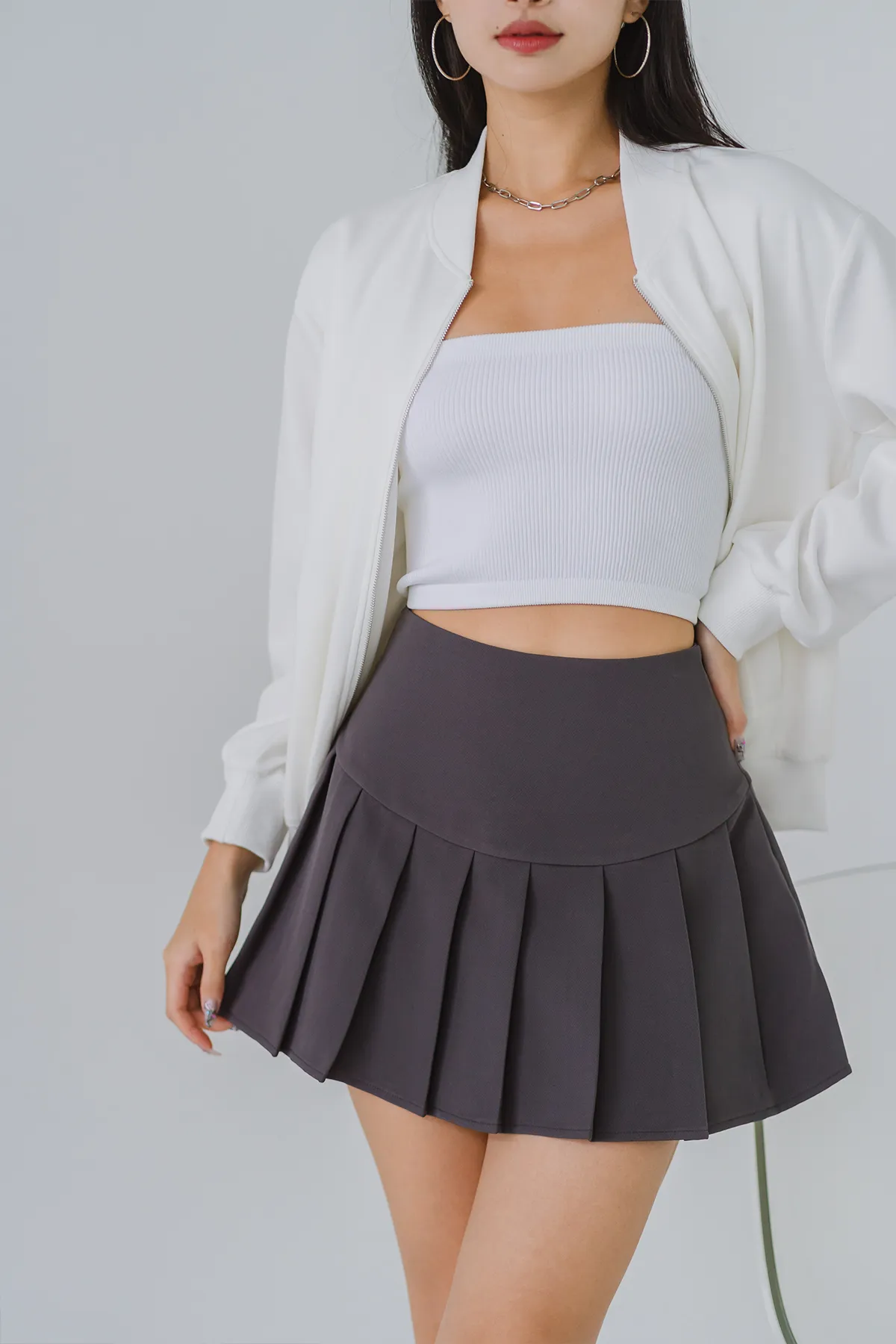 With Love, Pleated Mini Skirt (Grey)