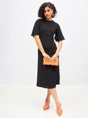 Women Black Knit Back Cut-Out Midi Dress