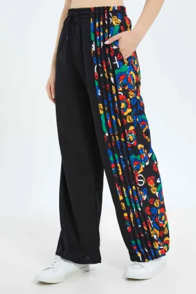 Women Black Wide Leg Track Pant