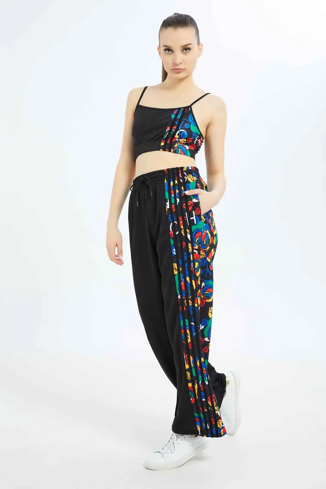 Women Black Wide Leg Track Pant