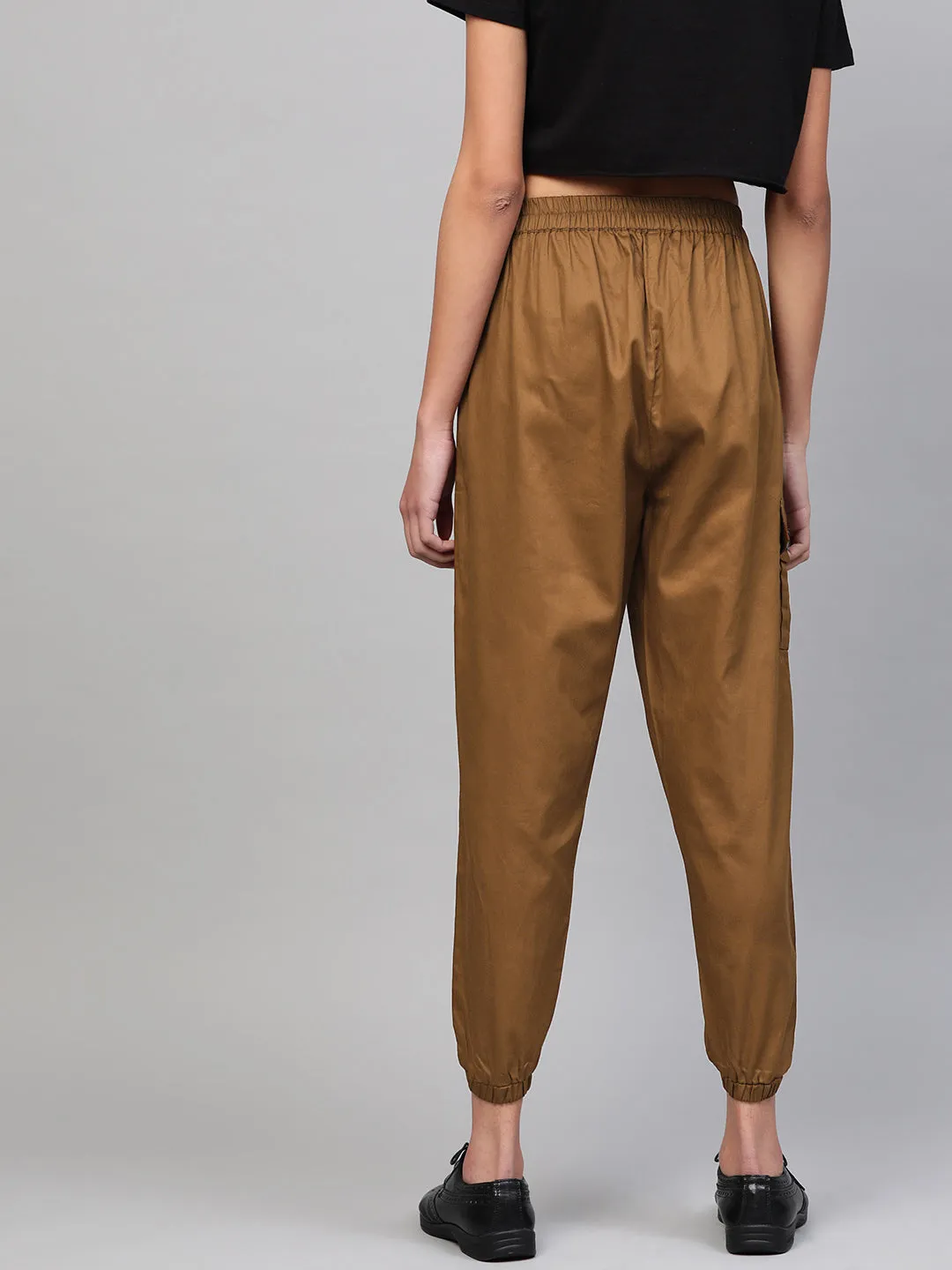 Women Brown Jogger Belted Pants