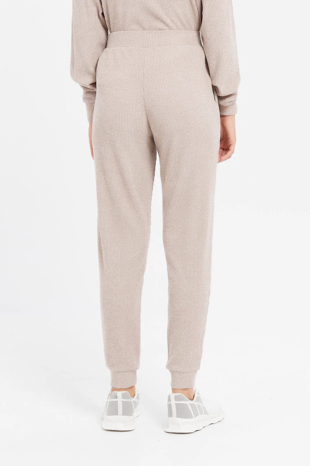 Women Ecru Ribbed Joggers