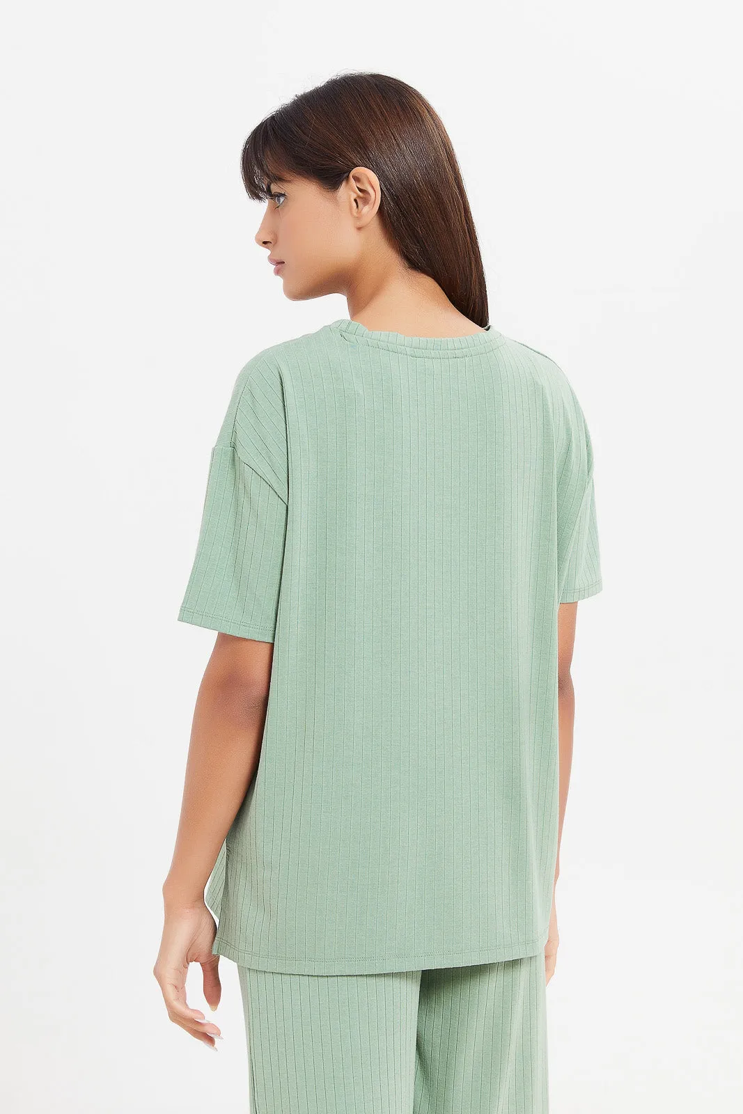 Women Green Mélange Short Sleeved Boxy T-Shirt