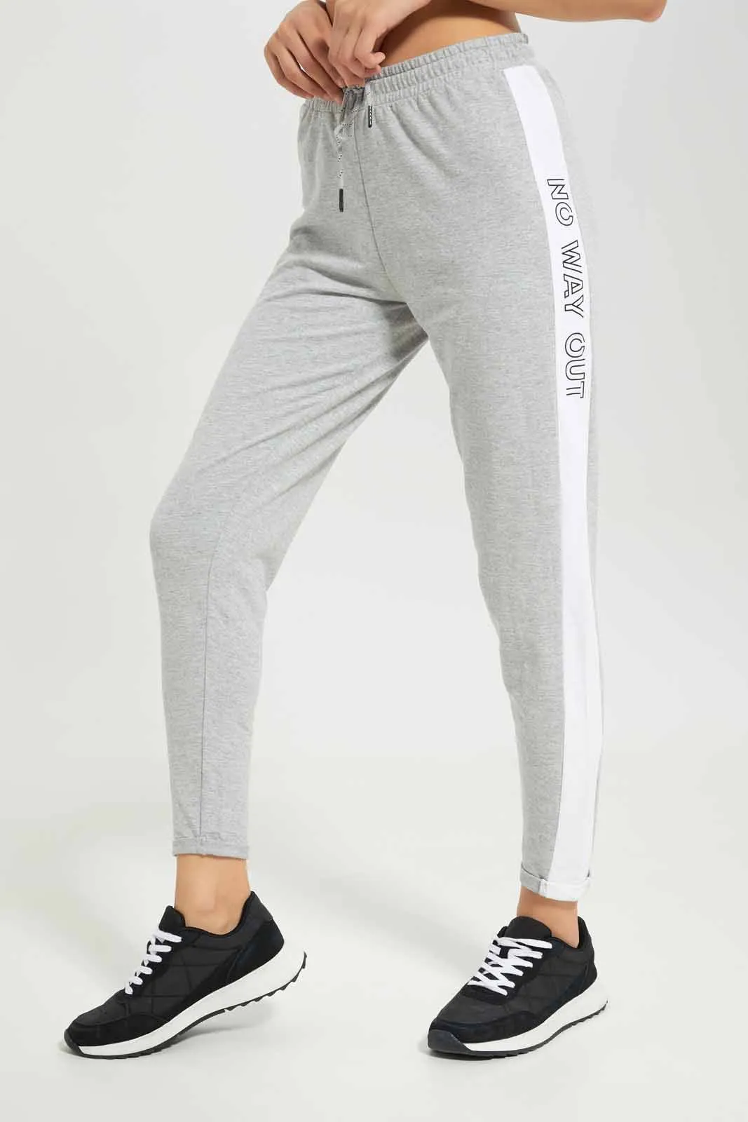 Women Grey Basic Jogger With Side Tape