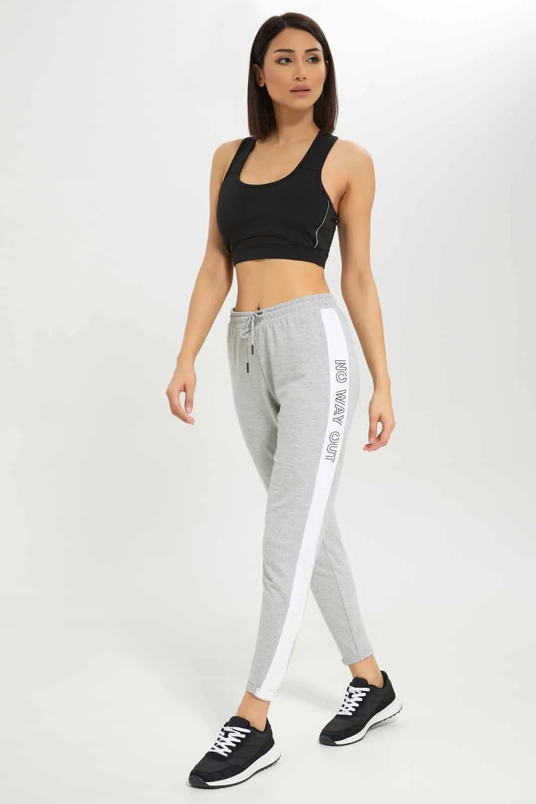 Women Grey Basic Jogger With Side Tape