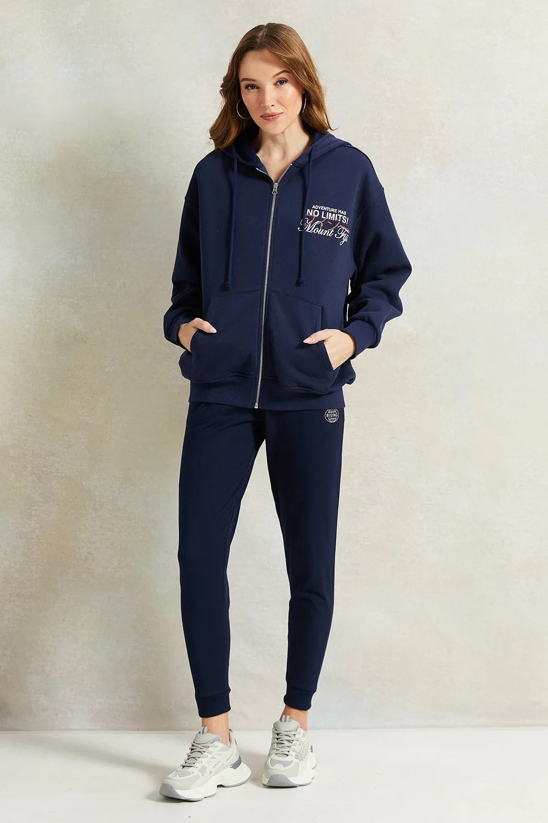 Women Navy Placement Print Joggers