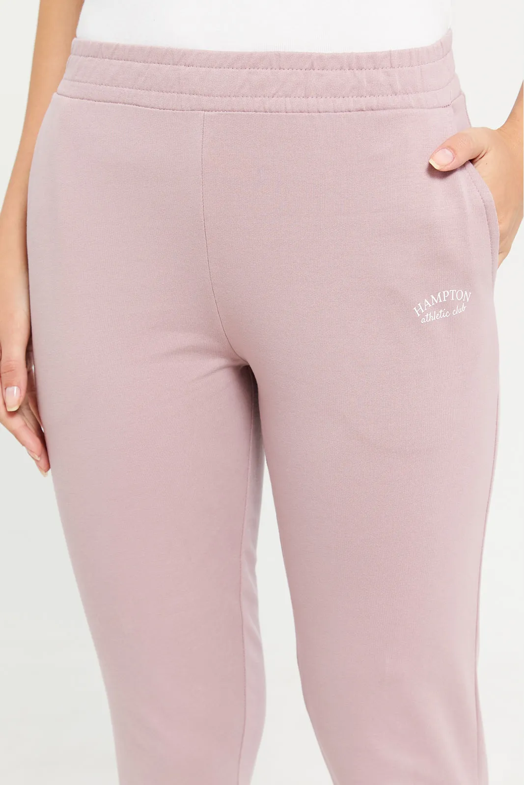 Women Pink Elasticated Hem Placement Joggers