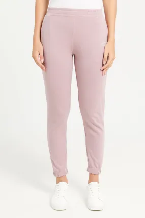 Women Pink Elasticated Hem Placement Joggers