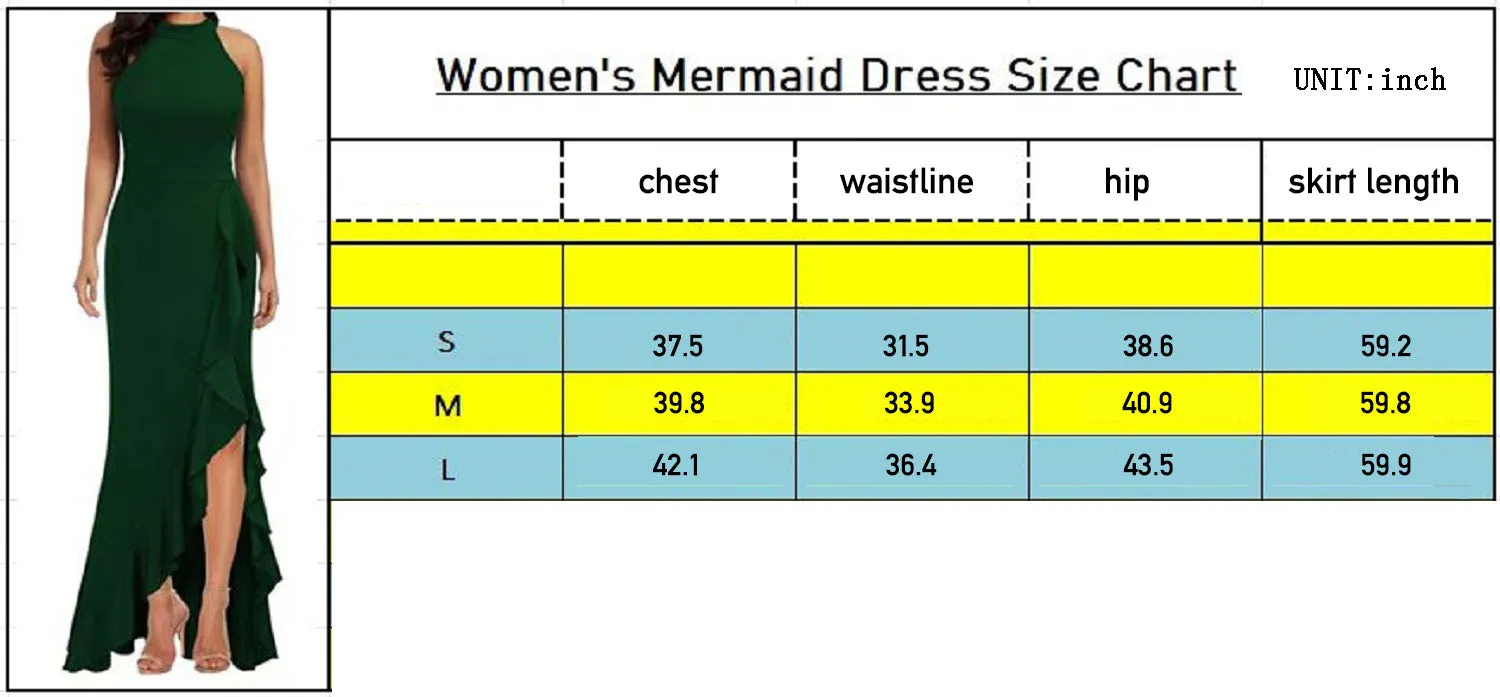 Women's High Neck Split Bodycon Mermaid Evening Cocktail Long Dress