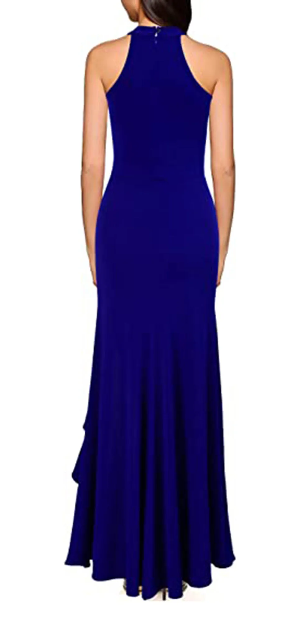 Women's High Neck Split Bodycon Mermaid Evening Cocktail Long Dress