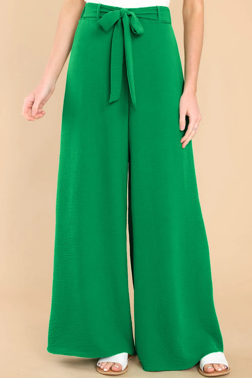 Women's High Waist Loops Belted Wide Leg Pants