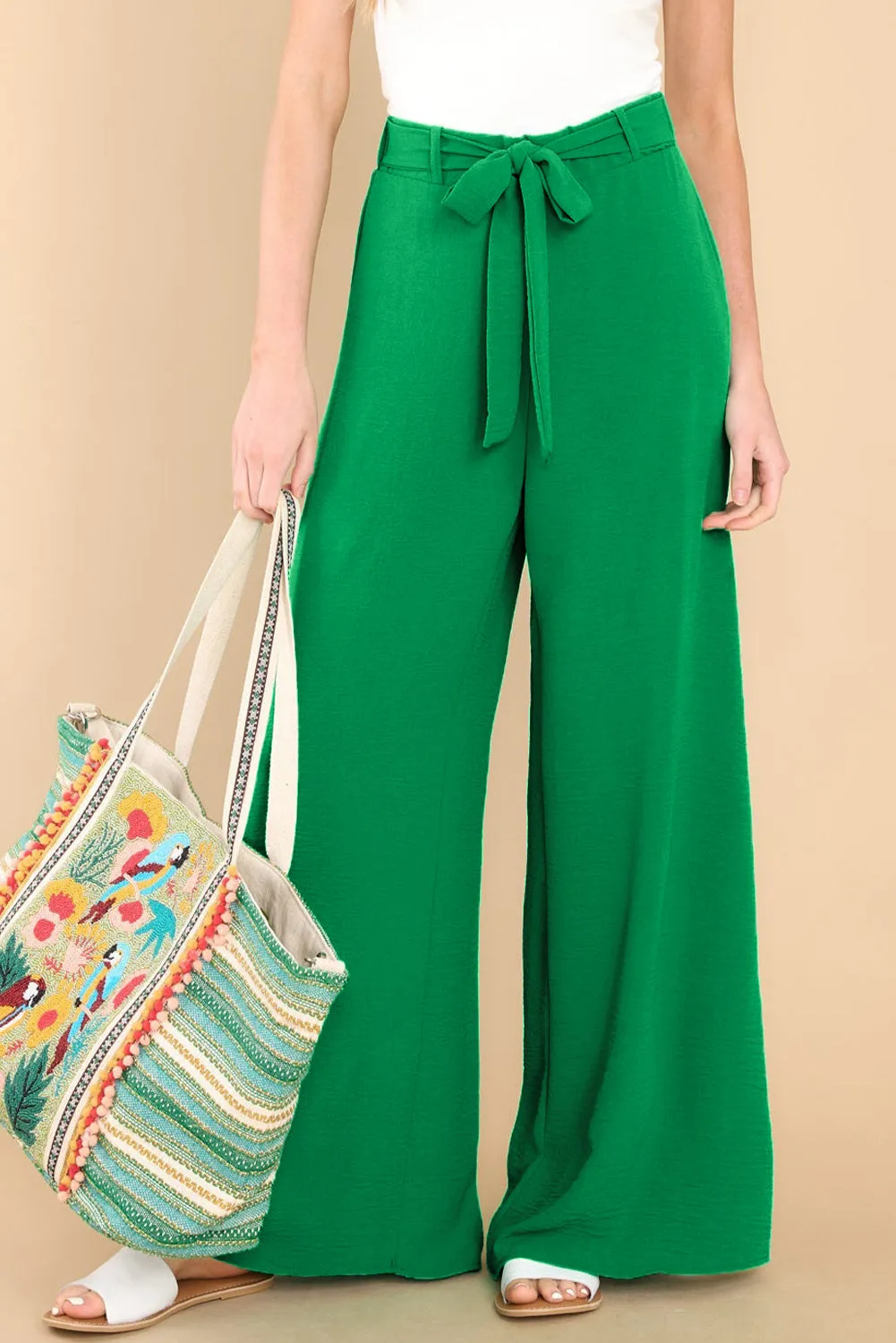 Women's High Waist Loops Belted Wide Leg Pants