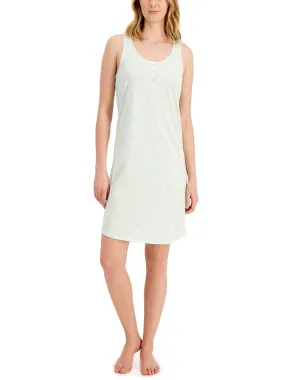 Women's Printed Henley NightGown,Light Green