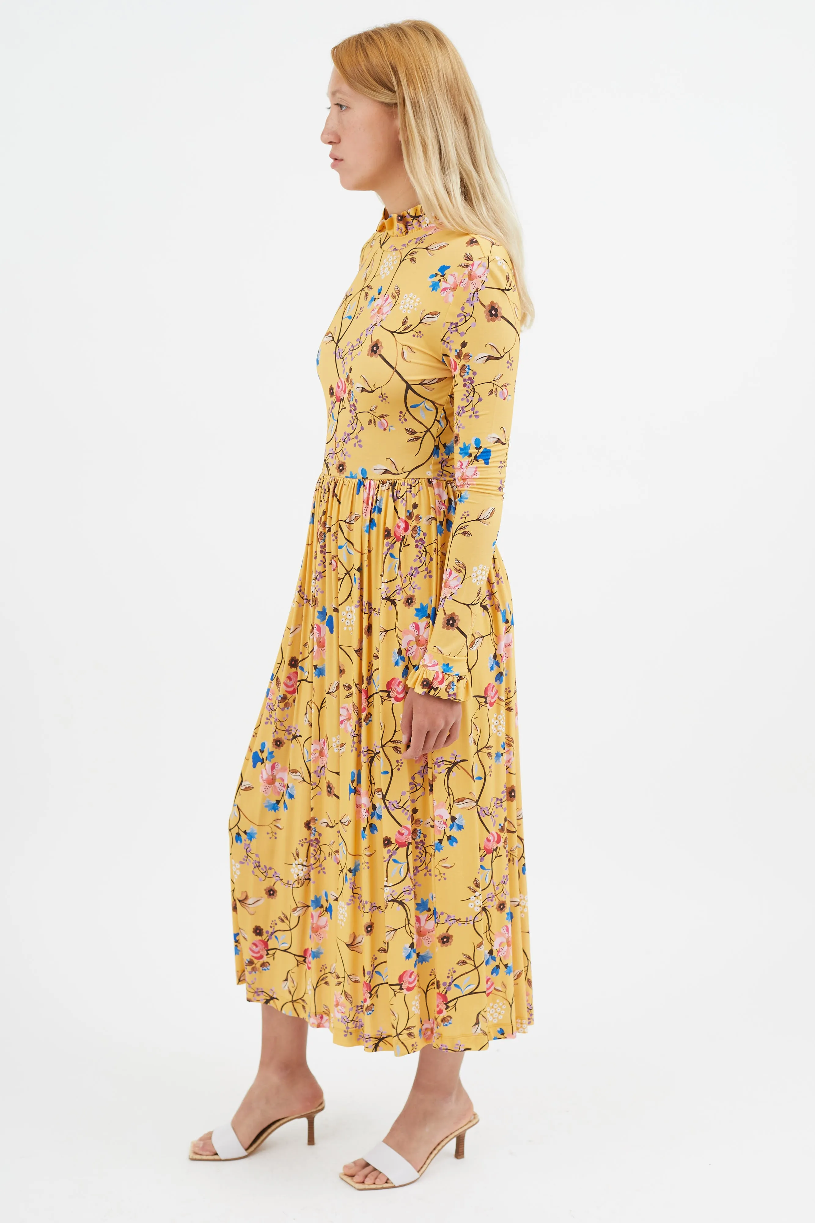 Yellow & Multi Floral Mockneck Dress