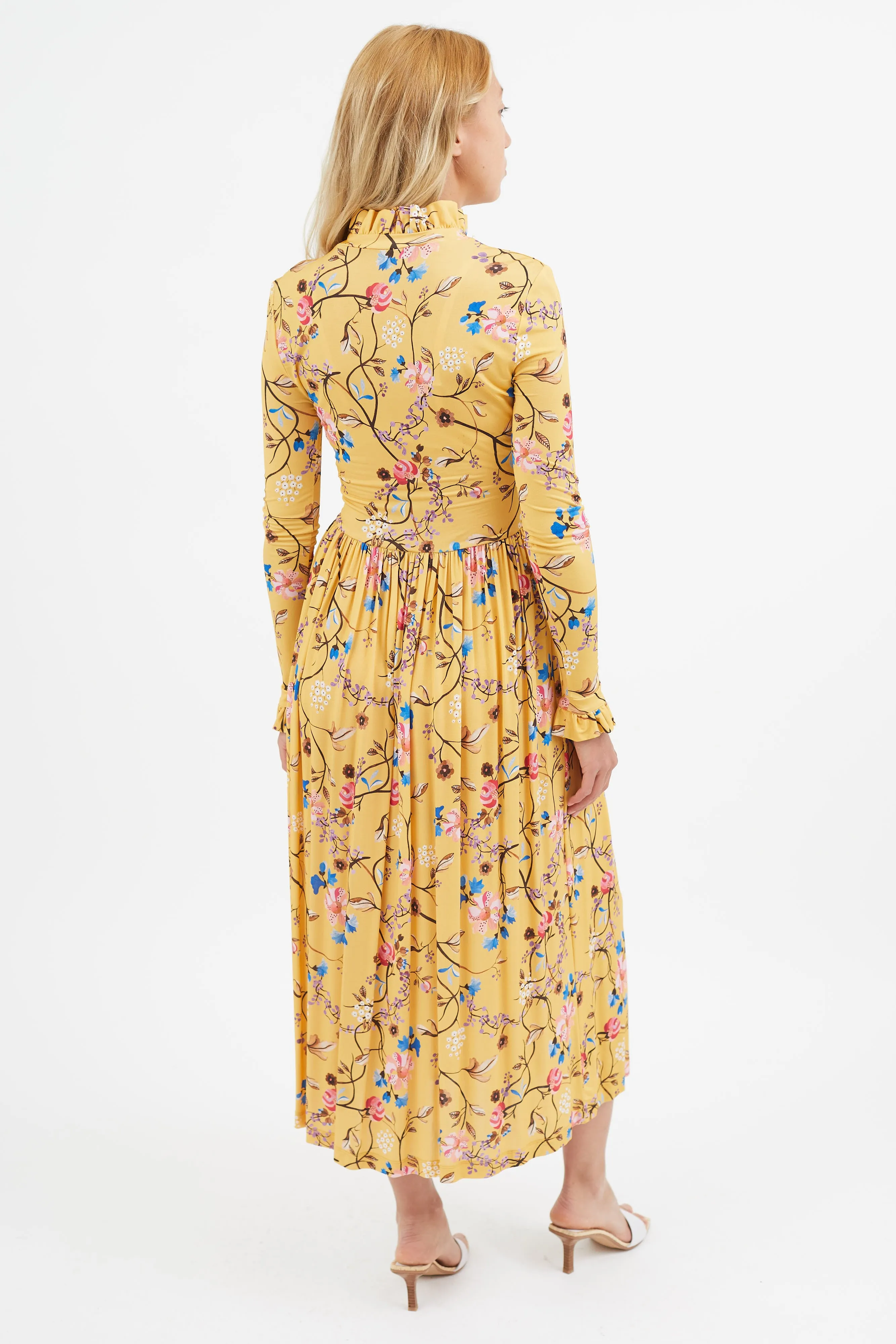 Yellow & Multi Floral Mockneck Dress