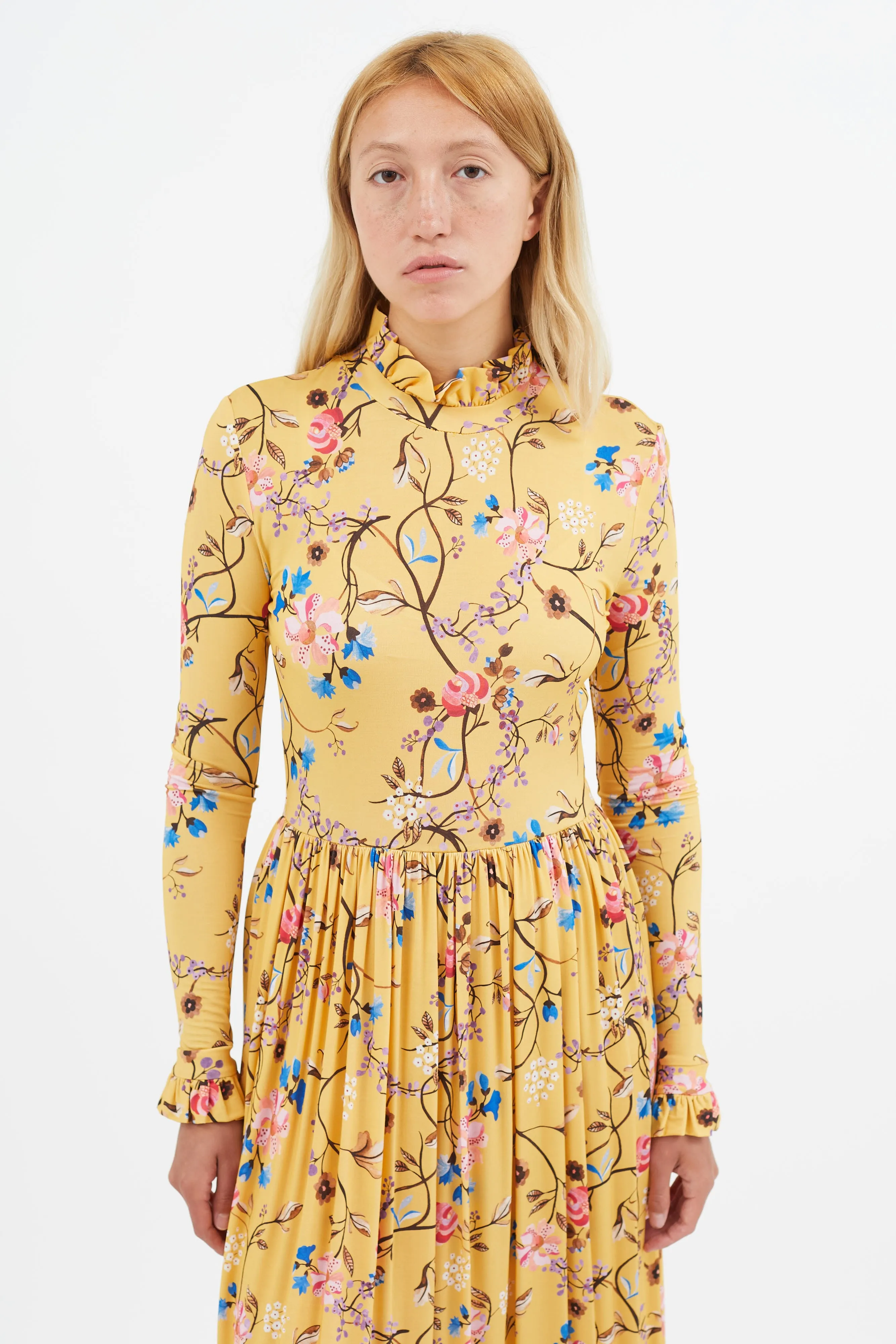 Yellow & Multi Floral Mockneck Dress