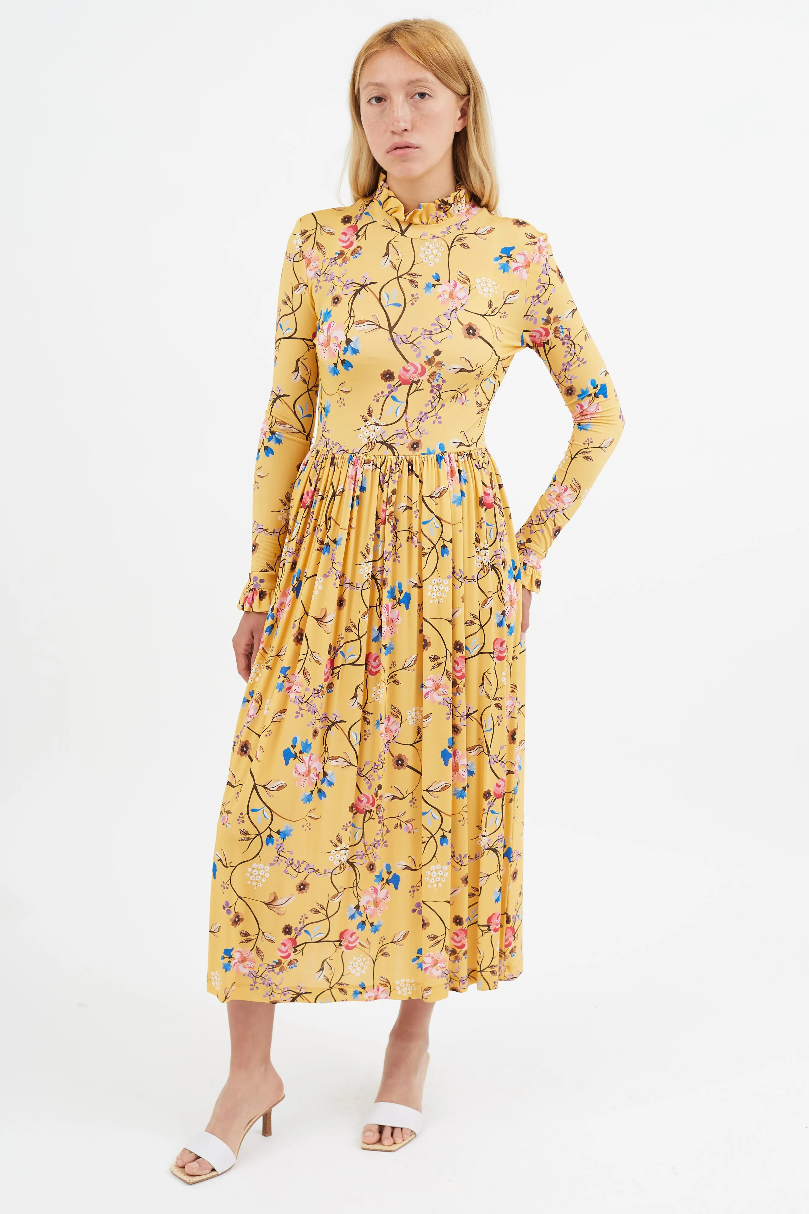 Yellow & Multi Floral Mockneck Dress