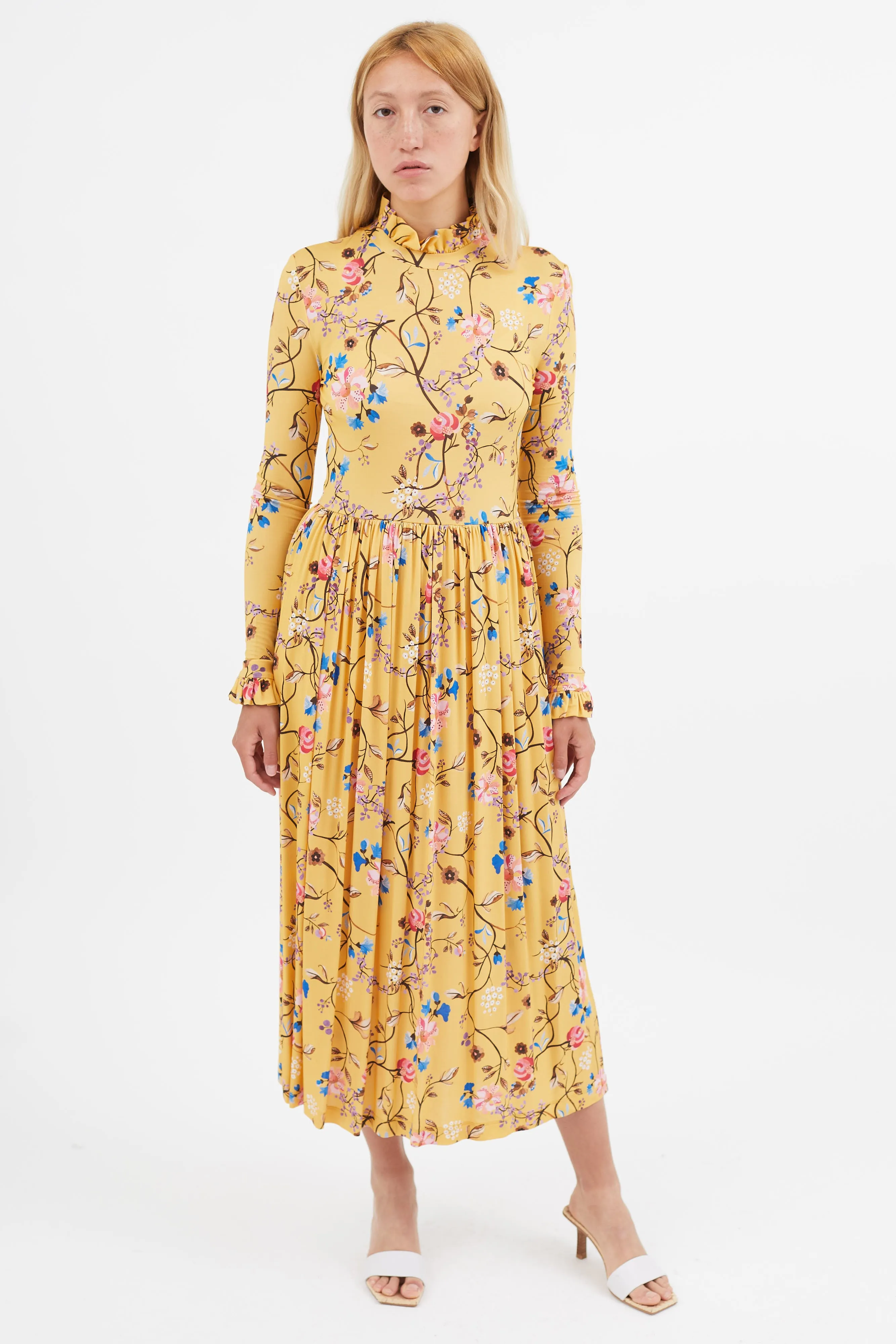 Yellow & Multi Floral Mockneck Dress