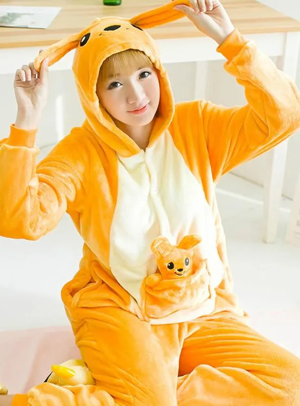 YELLOW CARTOON CONJOINED NIGHTGOWN CHILDREN KANGAROO