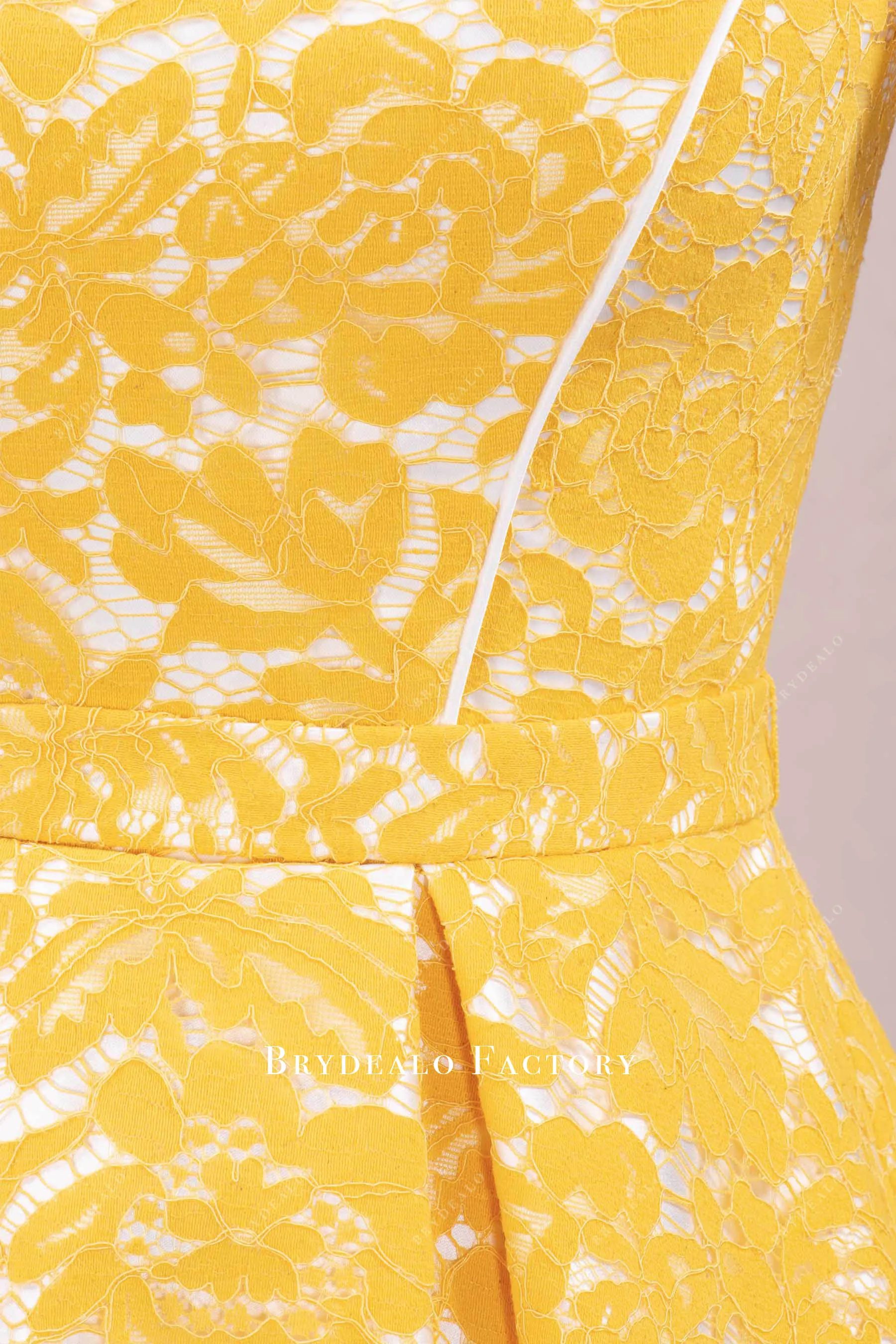 Yellow Lace Short Sleeve Semi-Formal Dress