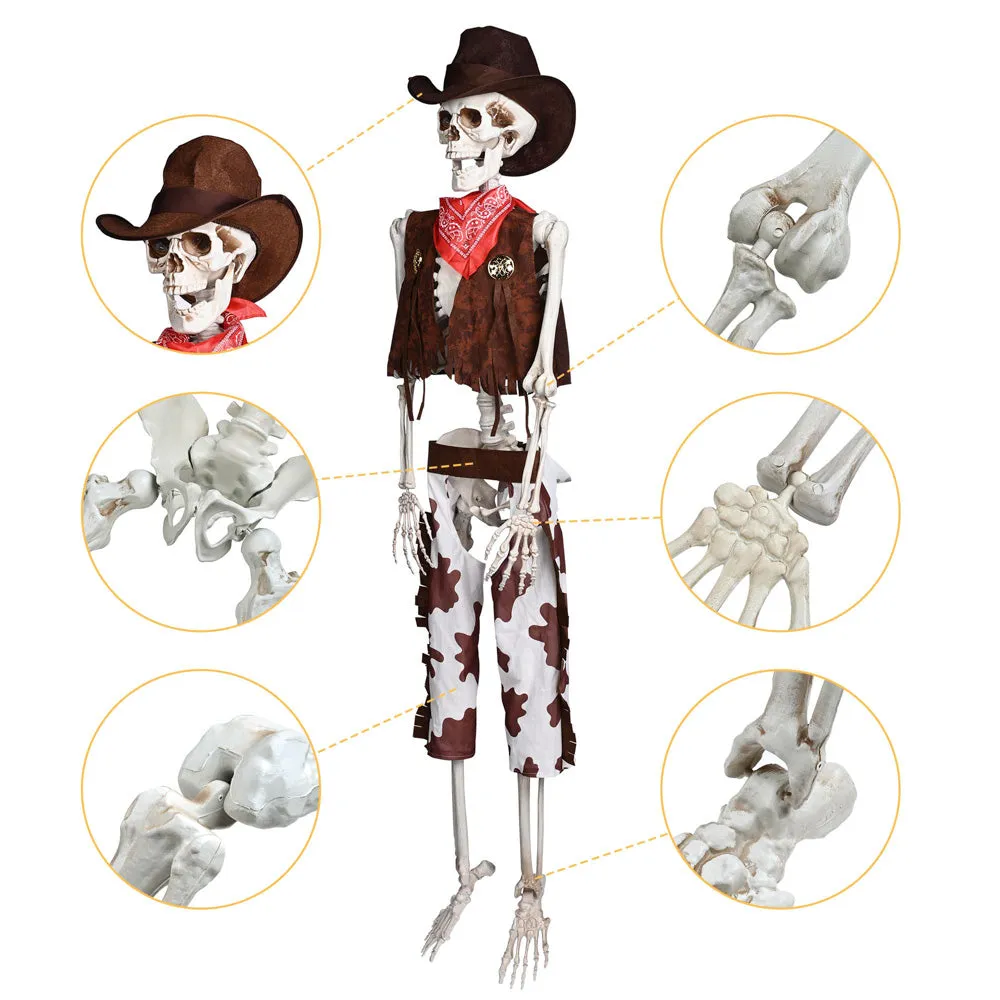 Yescom 5.4ft Skeleton Halloween Decoration Posable Cowboy